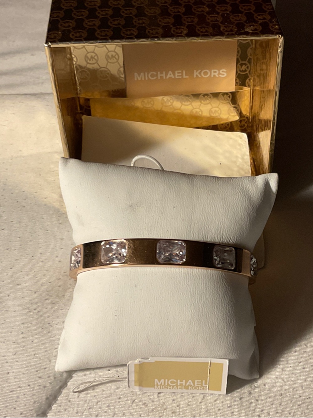 Michael Kors Rose Gold Bangle Bracelet with Clear Crystals